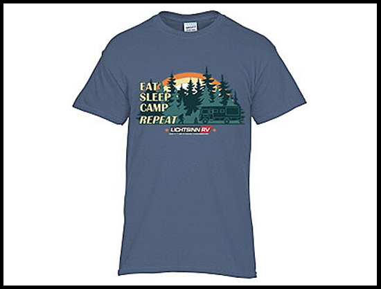 Lichtsinn RV EAT. SLEEP. CAMP. REPEAT. Blue T-Shirt